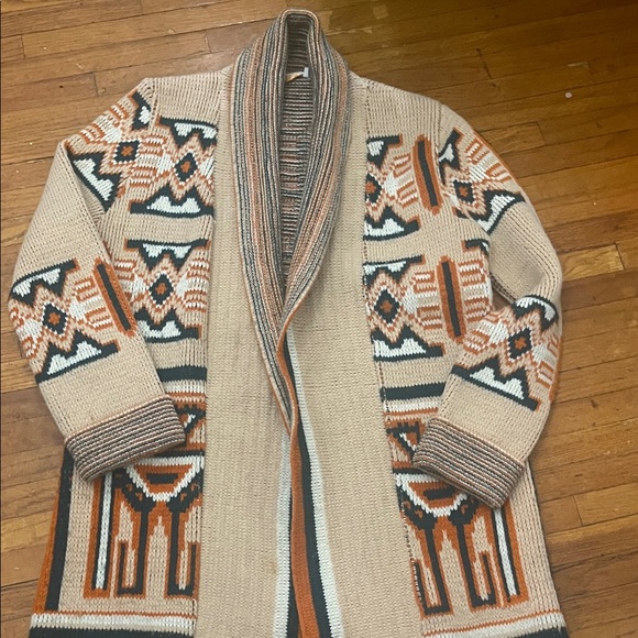 Unisex Geometric Beige and Orange Cardigan